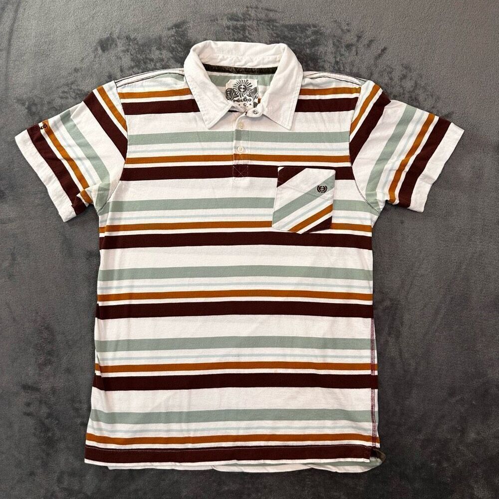 Planet Earth Clarence S/S Polo Shirt Men's L Burgundy Stripe Slimfit Retro